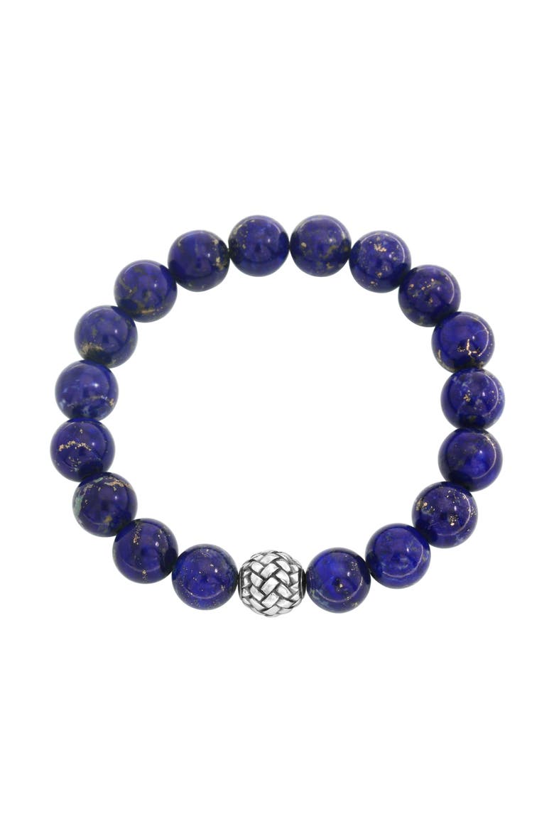 925 Sterling Silver Lapis Lazuli Beaded Bracelet, Alternate, color, Sterling Silver