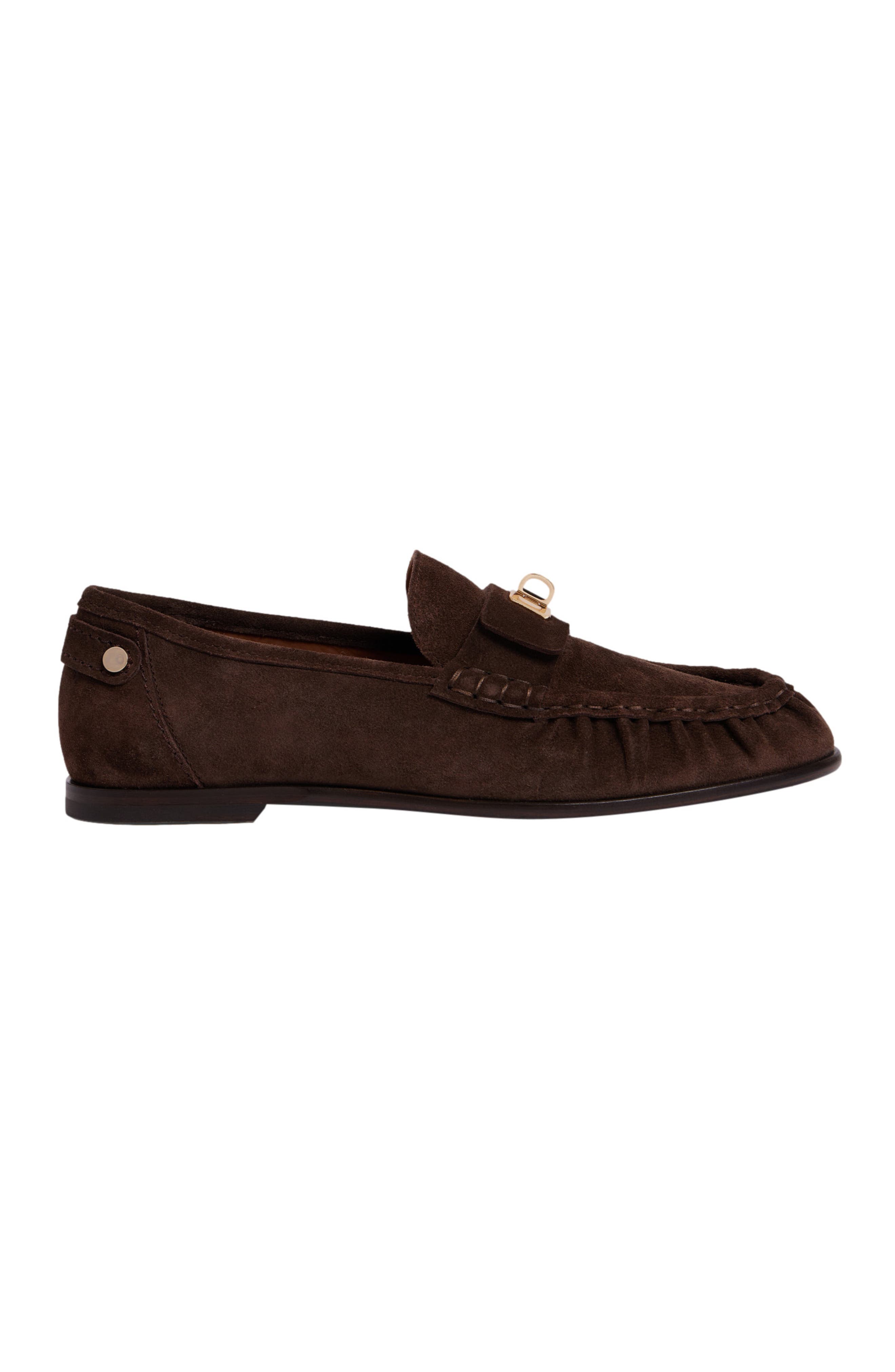 Suede loafers with clasp, Main, color, Brown