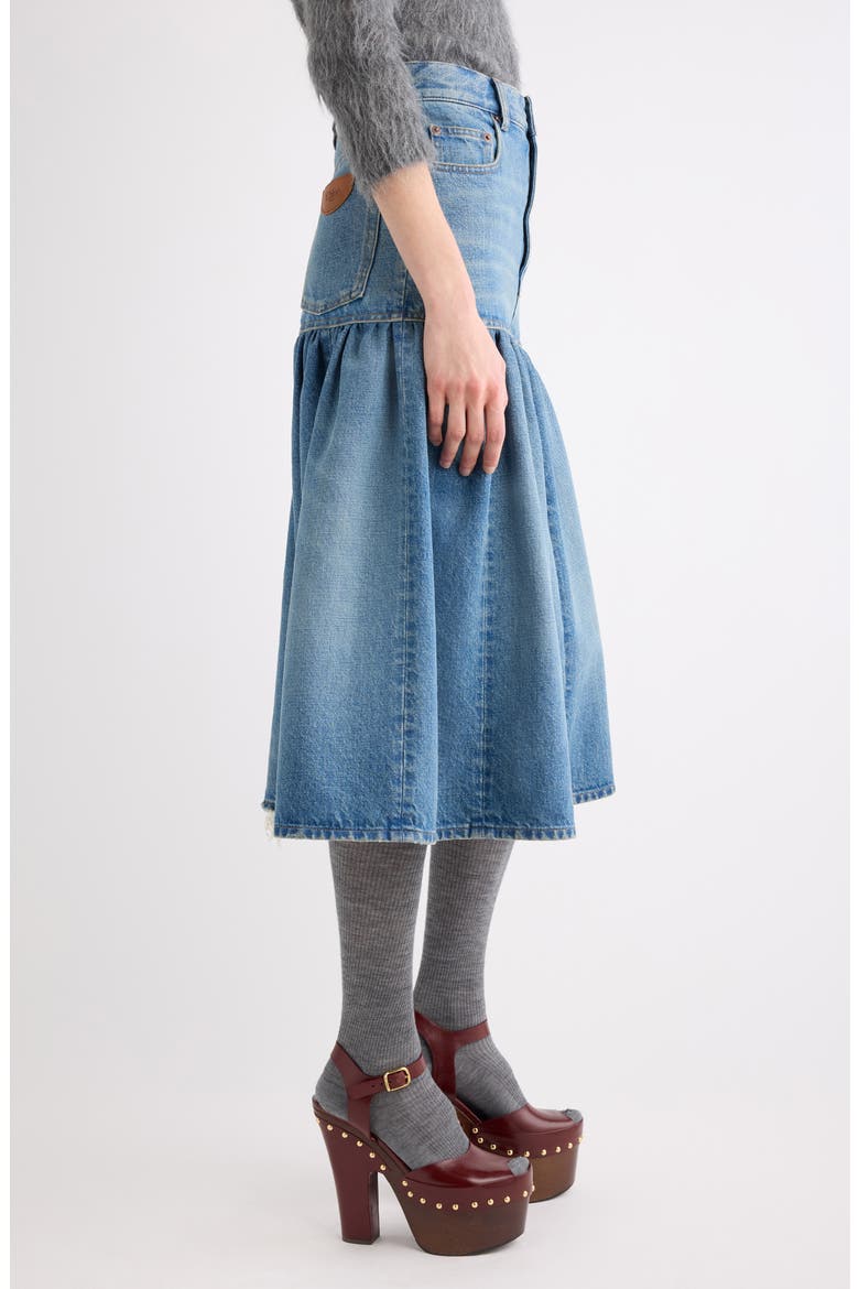 Gathered High Waist Denim Midi Skirt, Alternate, color, DUSTY COBALT