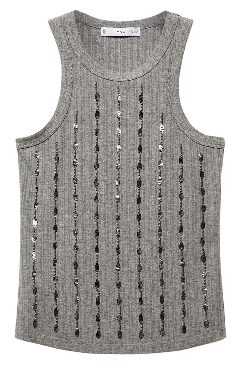 MANGO Sequin Stripe Rib Tank, Alternate, color, Grey