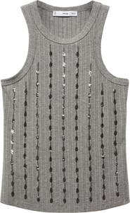 MANGO Sequin Stripe Rib Tank