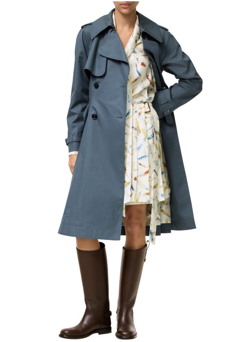 Long Tropical Gabardine Pembury Trench Coat, Main, color, Seafarer blue