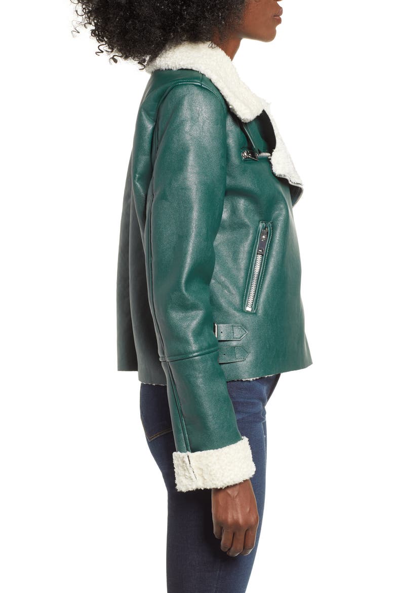 Moto Jacket with Faux Shearling Lining, Alternate, color, OUT OF THE WOODS