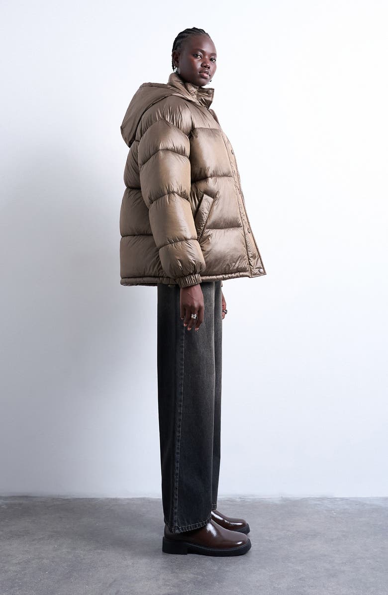 Topshop Hooded Puffer Jacket, Alternate, color, Brown