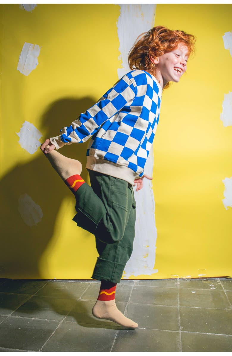 doiy Kids' Hotdog 3D Crew Socks, Alternate, color, Red/ Beige/ Yellow