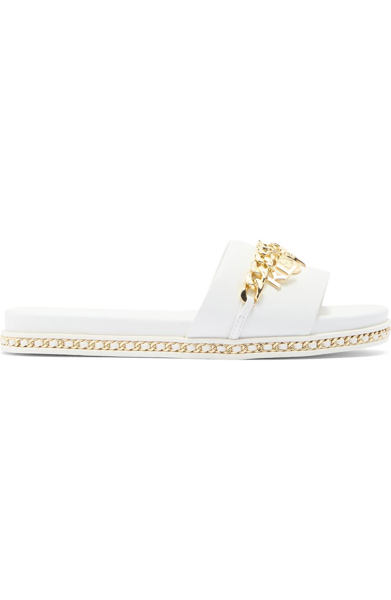 KARL LAGERFELD PARIS Basia Charm Chain Slide Sandal, Alternate, color, White/ Gold