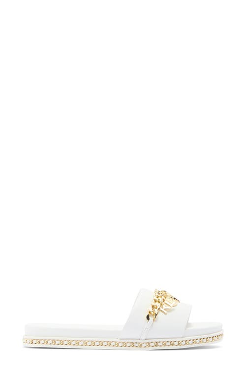 Karl Lagerfeld Paris Basia Charm Chain Slide Sandal In White/gold