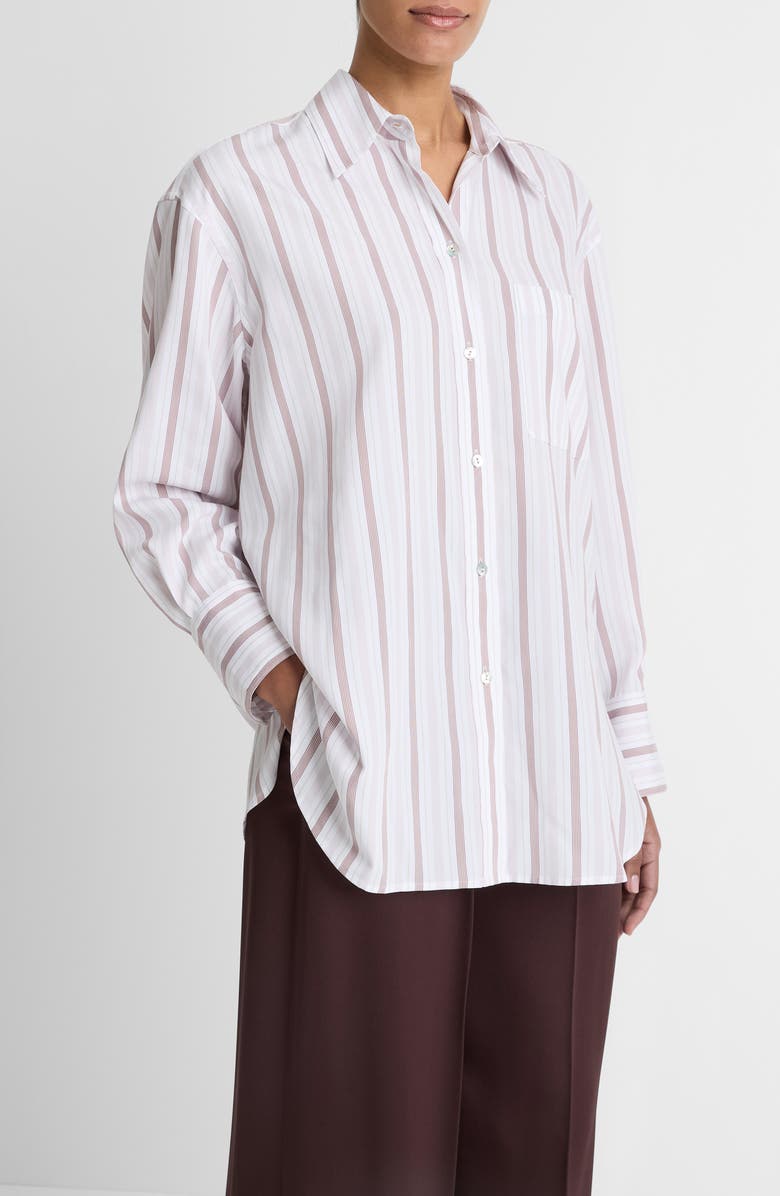 Vince Stripe Oversize Button-Up Shirt, Alternate, color, Off White/ Lilac