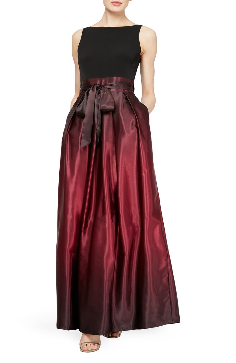 SLNY Ombrè Satin Woven Gown, Main, color, Fig
