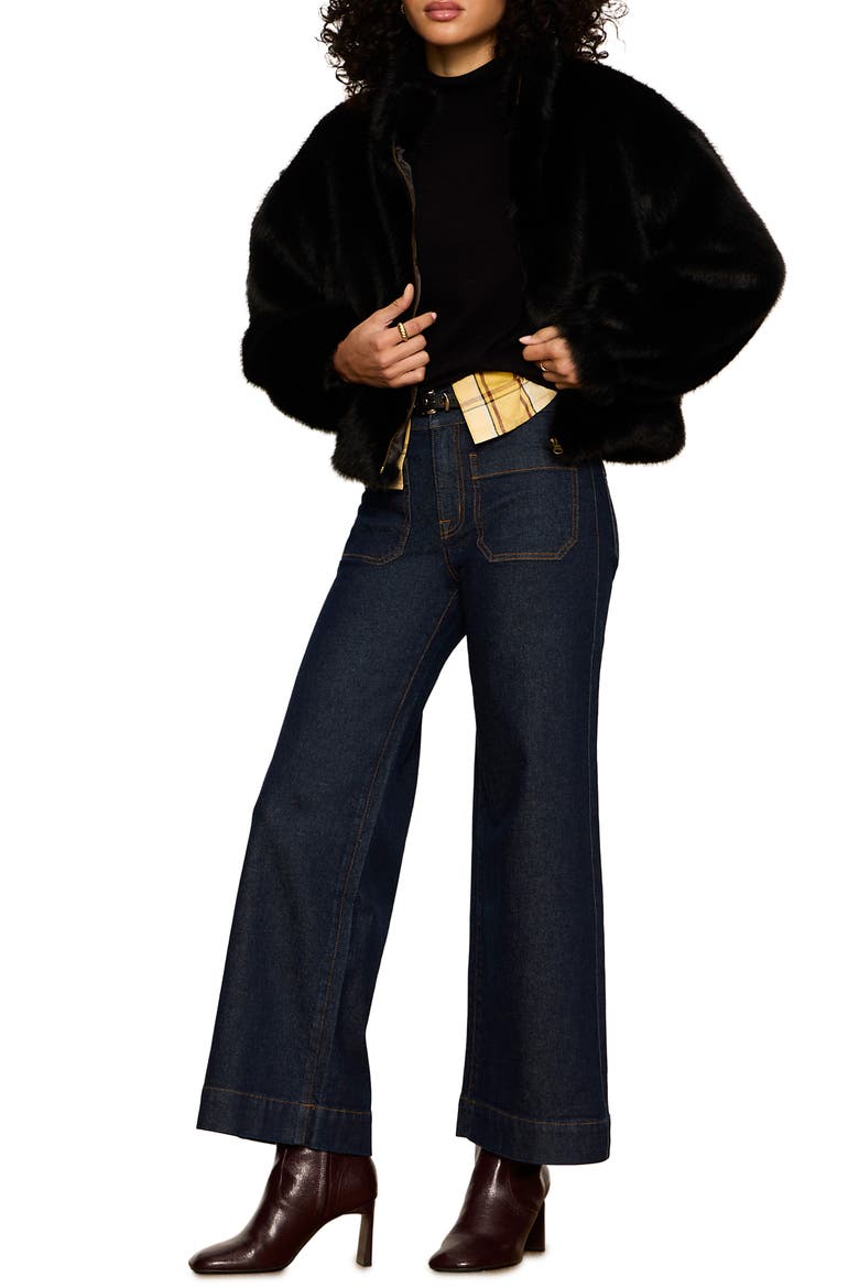 Everest Faux Fur Bomber Jacket, Alternate, color, BLACK