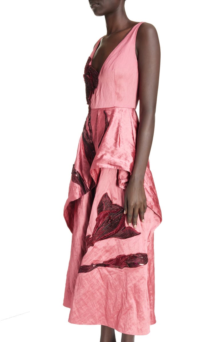 Erdem Beaded Floral Metallic Asymmetric Dress, Alternate, color, 