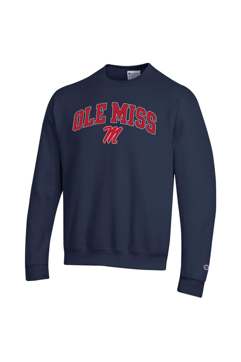 Men's Champion  Navy Ole Miss Rebels Arch Over Logo Pullover Sweatshirt, Alternate, color, Navy