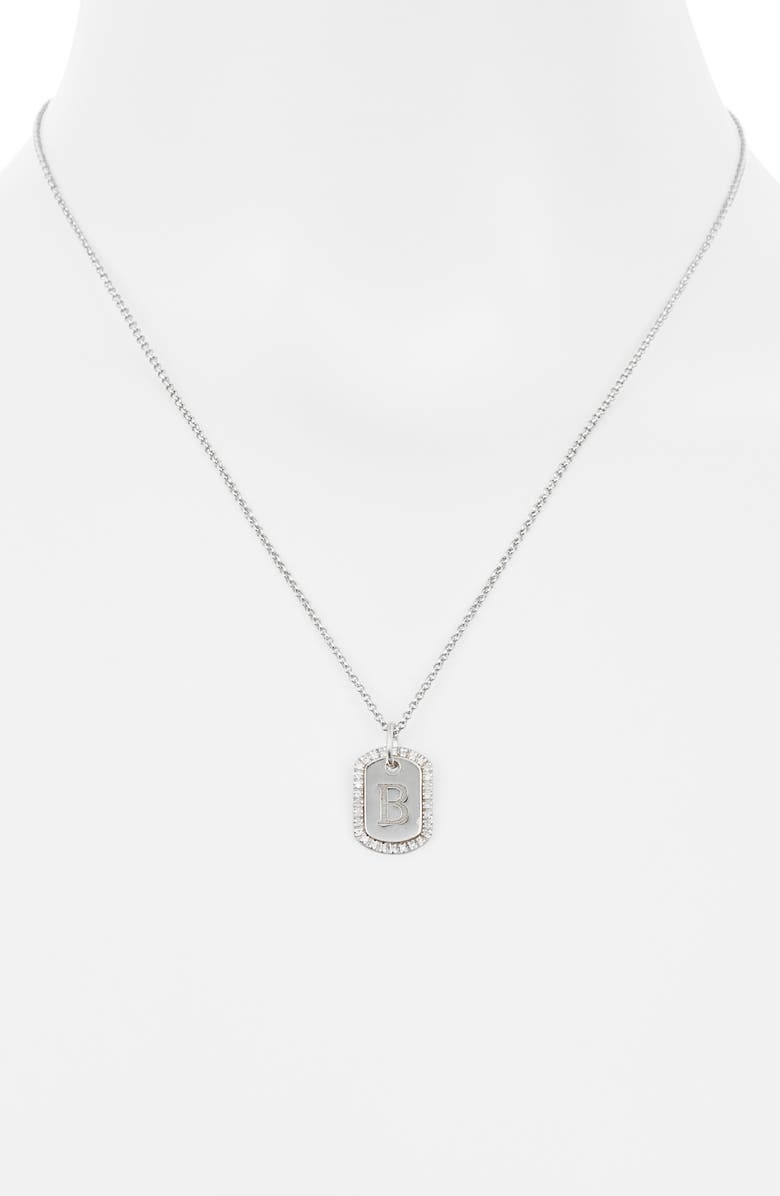 MESHMERISE Diamond Initial Dog Tag Pendant Necklace, Alternate, color, White-B