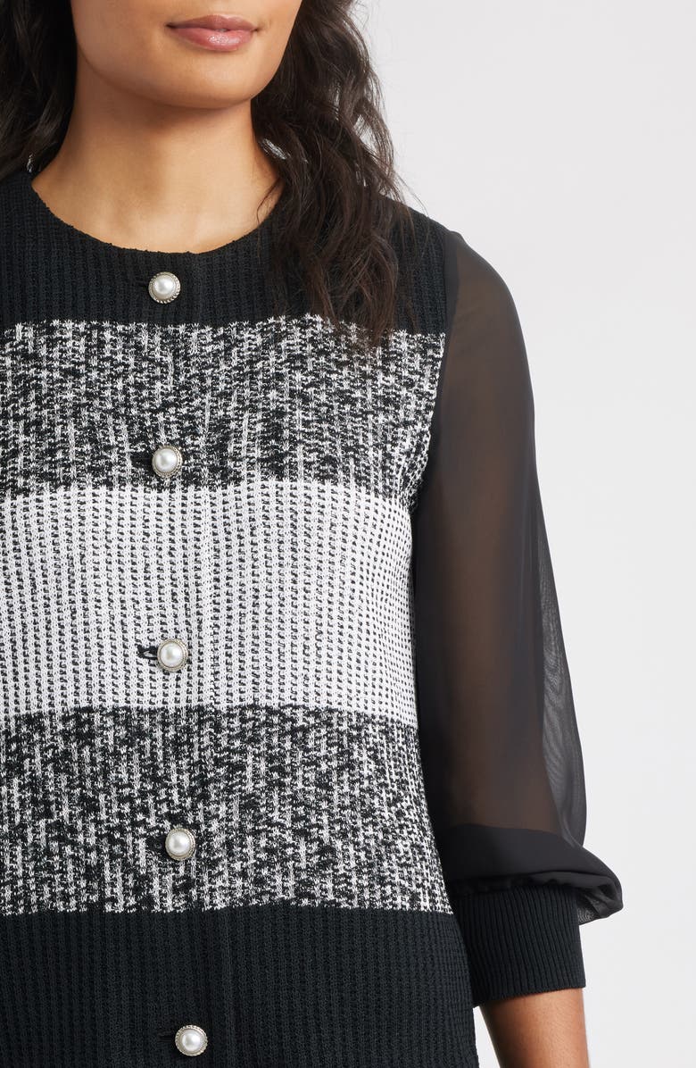 Ming Wang Mixed Media Colorblock Cardigan, Alternate, color, Black/ White