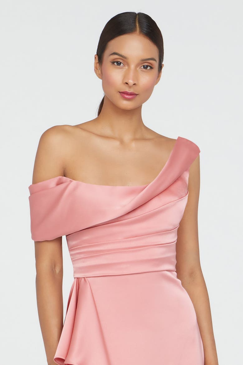 Janice Draped Asymmetric Dress, Alternate, color, Sugar Coral