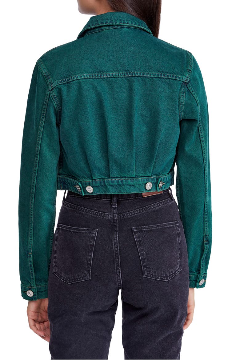 Overdyed Crop Denim Jacket, Alternate, color, GREEN