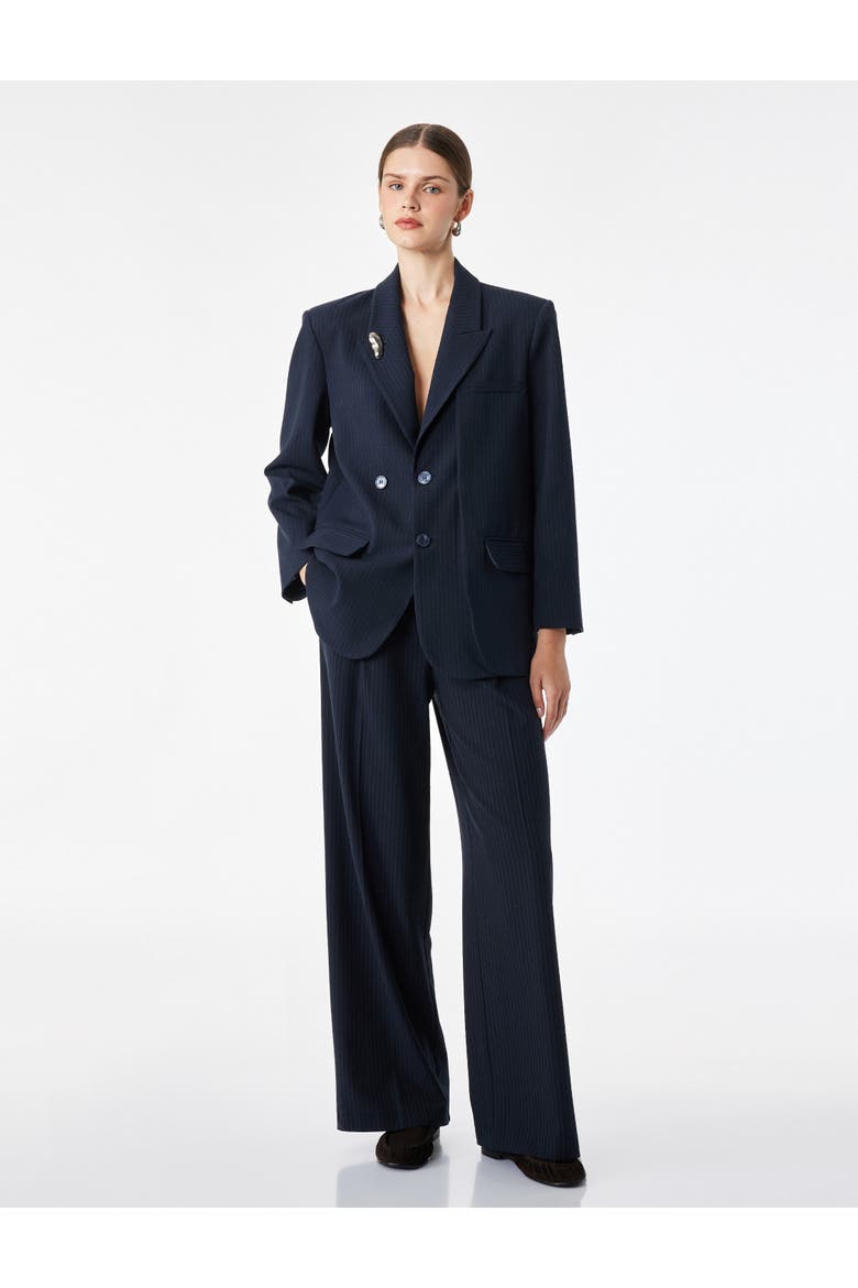 Long Sleeve Double-Breasted Pinstripe Blazer, Main, color, NAVY STRIPE