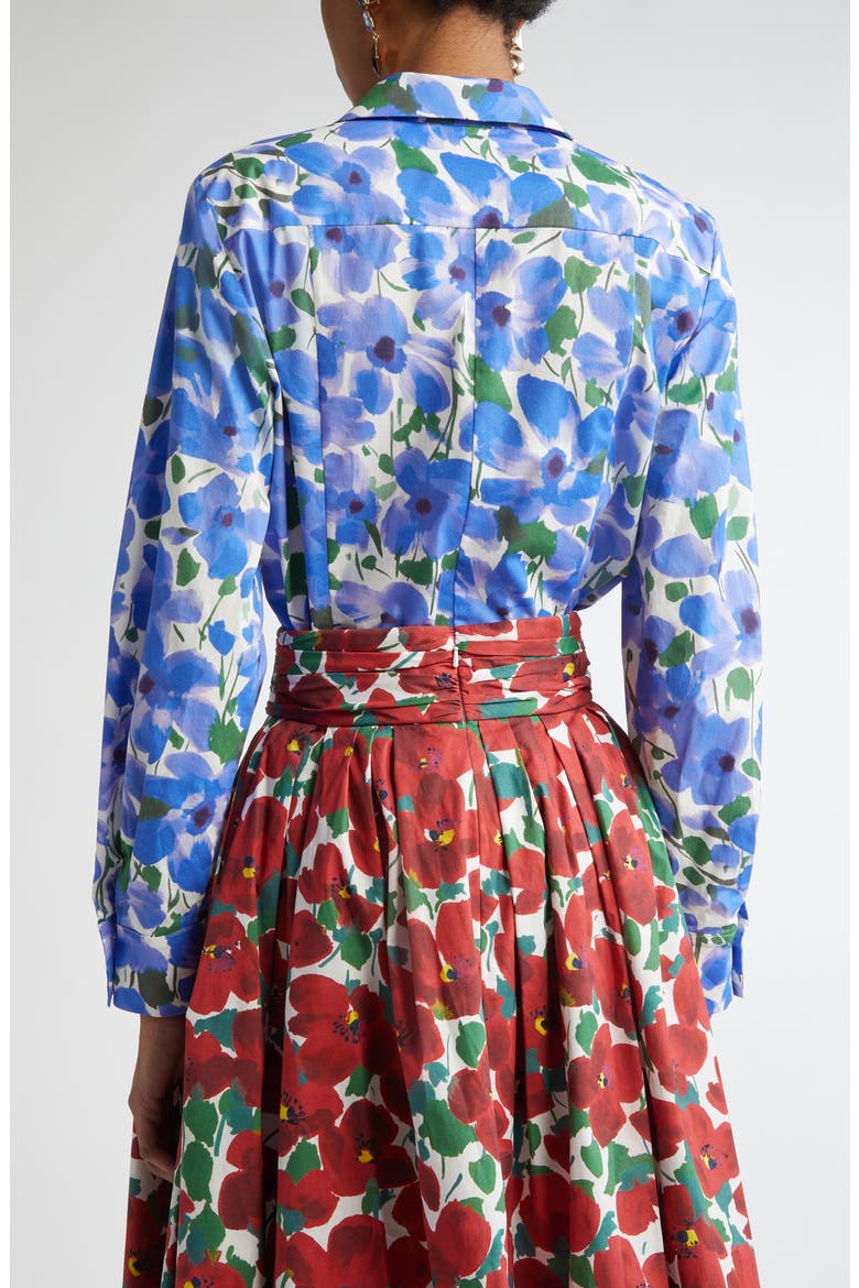 Floral Stretch Cotton Button-Up Shirt, Alternate, color, DELPHINIUM MULTI