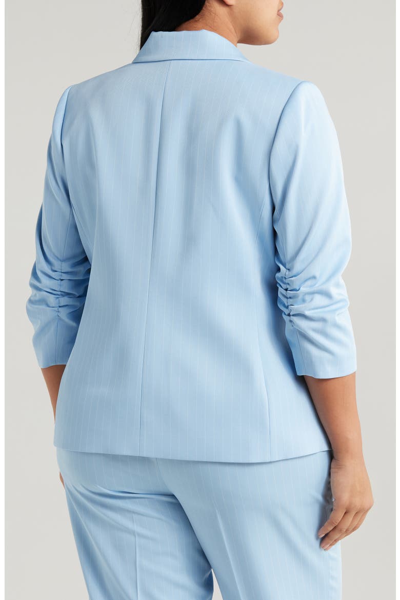 Pinstripe Ruched Sleeve Blazer, Alternate, color, ICE BLUE