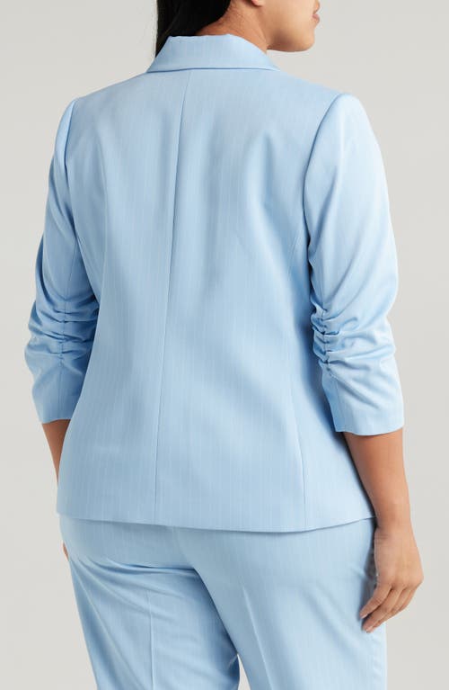Tahari Asl Pinstripe Ruched Sleeve Blazer In Ice Blue