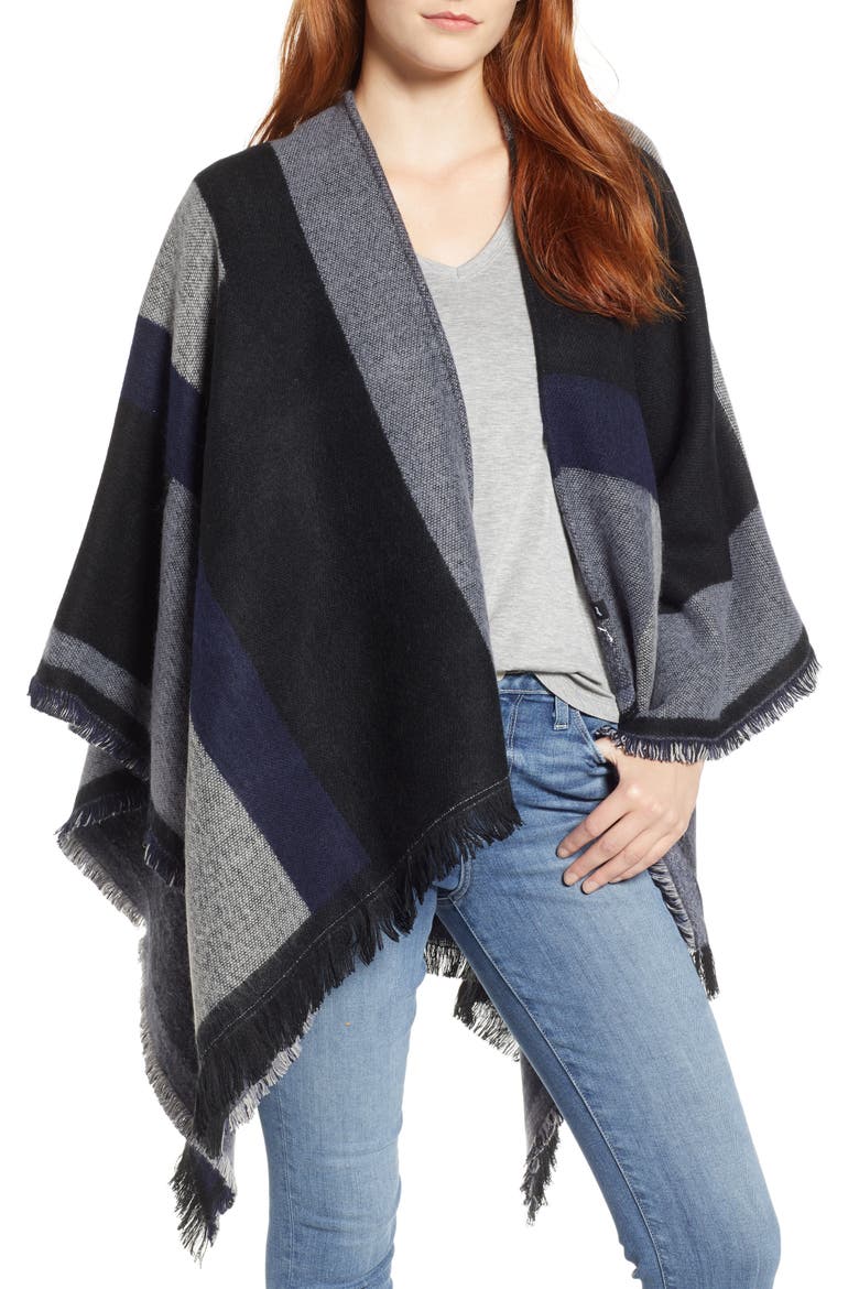 Colorblock Ruana, Main, color, ECHO BLACK