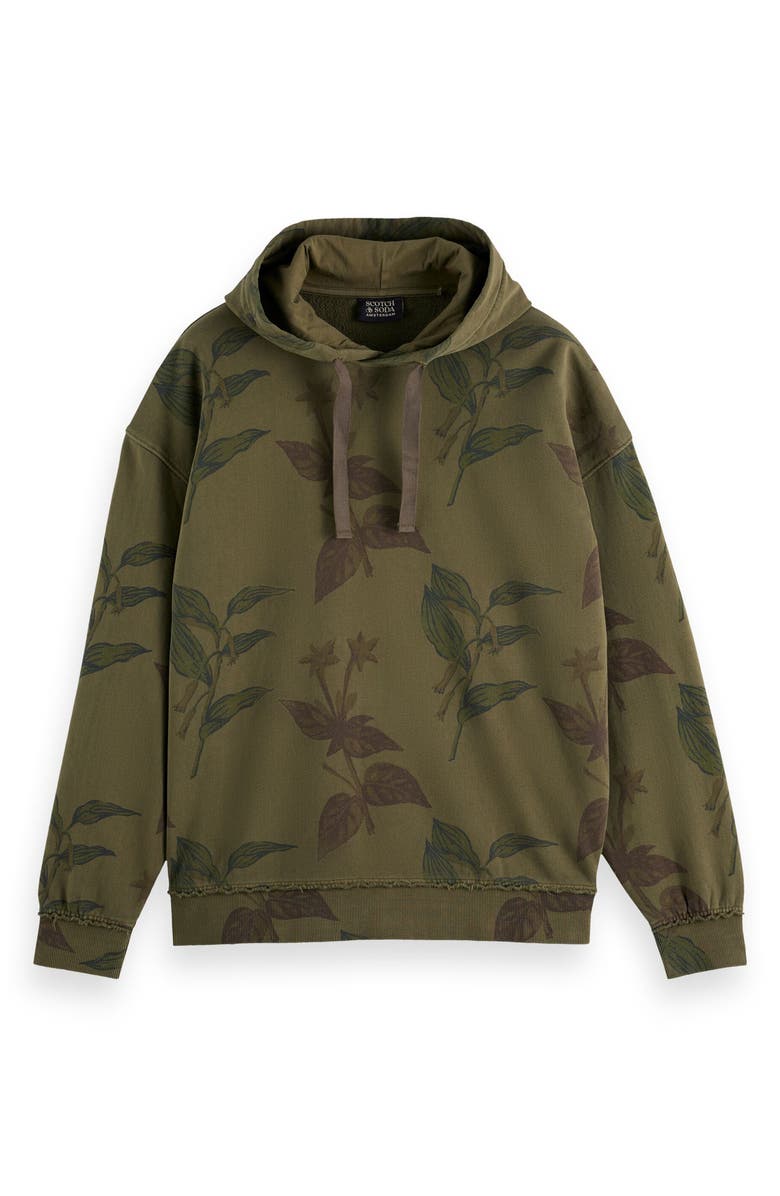 Scotch & Soda Over Dye Allover Loose Fit French Terry Hoodie, Alternate, color, Leaves