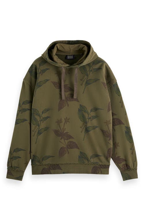 Scotch & Soda Loose Fit Over Dyed All Over Print Hoodie In Leaves