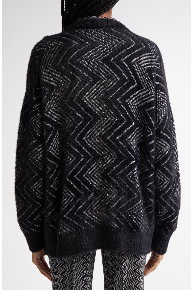 Oversize Sequin Embellished Zigzag Cardigan, Alternate, color, BASE BLACK AND ZIGZAG WHITE