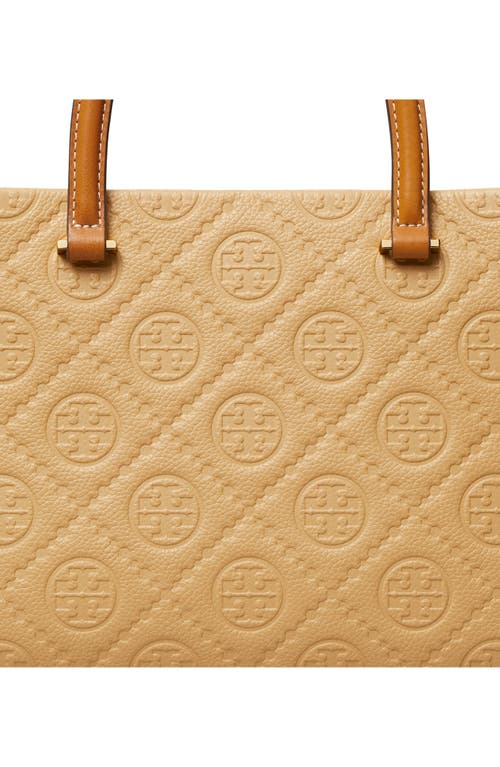 Tory Burch T Monogram Pebble Leather Square Tote In Brown