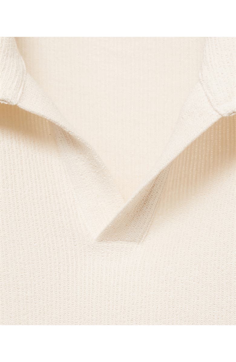 MANGO Johnny Collar Textured Cotton Blend Polo, Alternate, color, Ecru