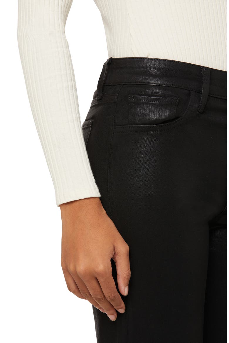 The Callie Coated High Waist Ankle Bootcut Jeans, Alternate, color, BLACK