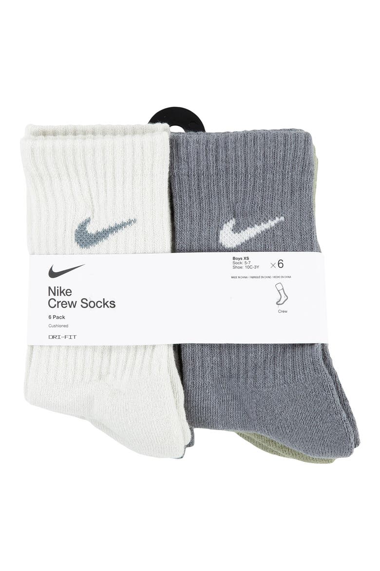 Kids' Basic Swoosh Performance Crew Socks, Alternate, color, LIGHT BONE