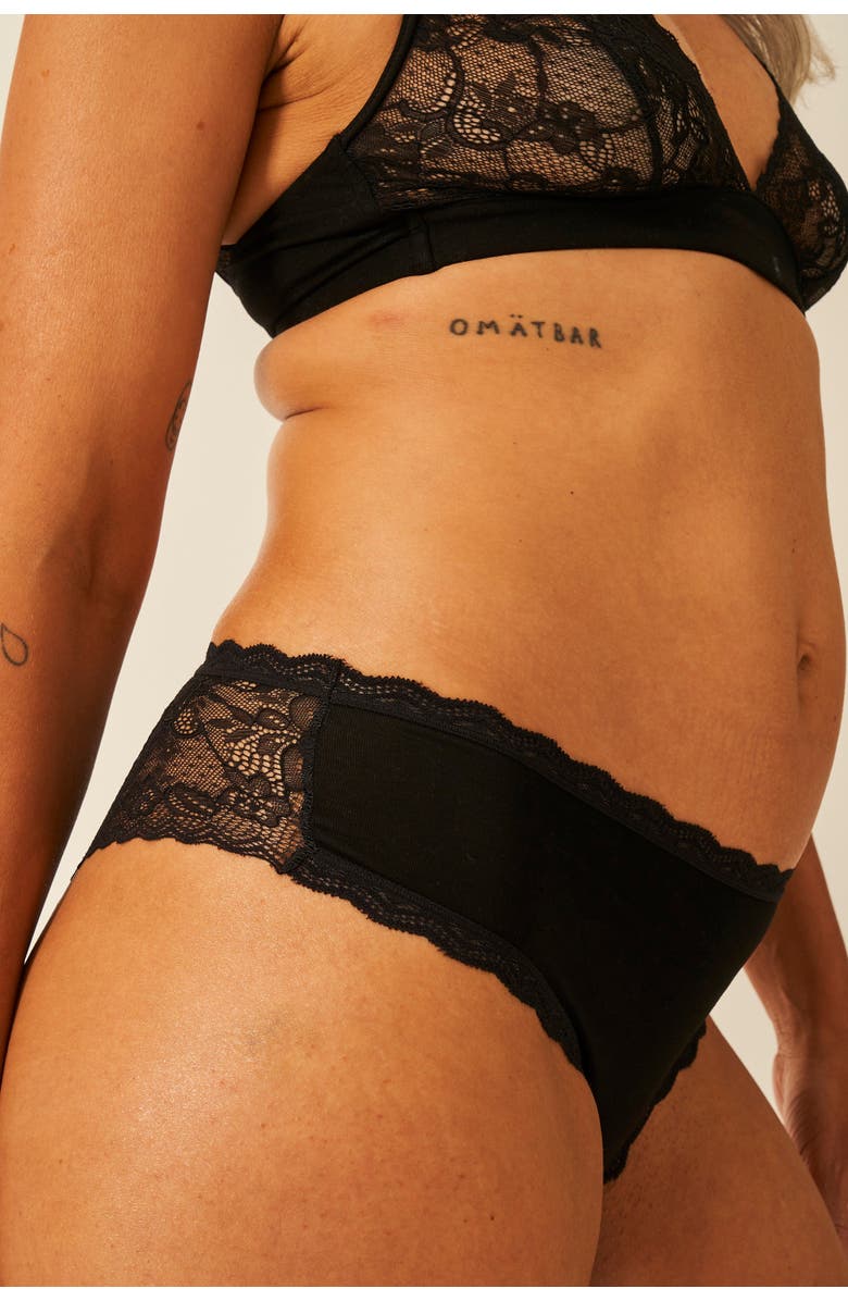 Stripe & Stare Eco Lace Triangle Bra & Brazilian Knicker Set, Alternate, color, Black