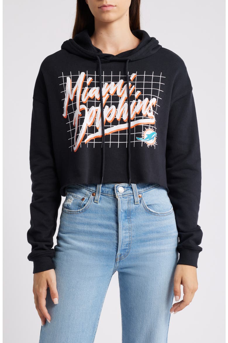 Women's WEAR by Erin Andrews Black Miami Dolphins Domestic Cropped Pullover Hoodie, Main, color, Black