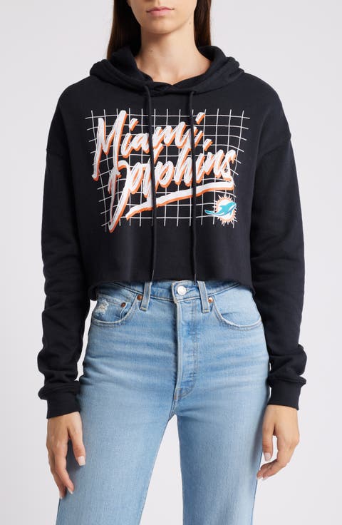 Women's WEAR by Erin Andrews Black Miami Dolphins Domestic Cropped Pullover Hoodie