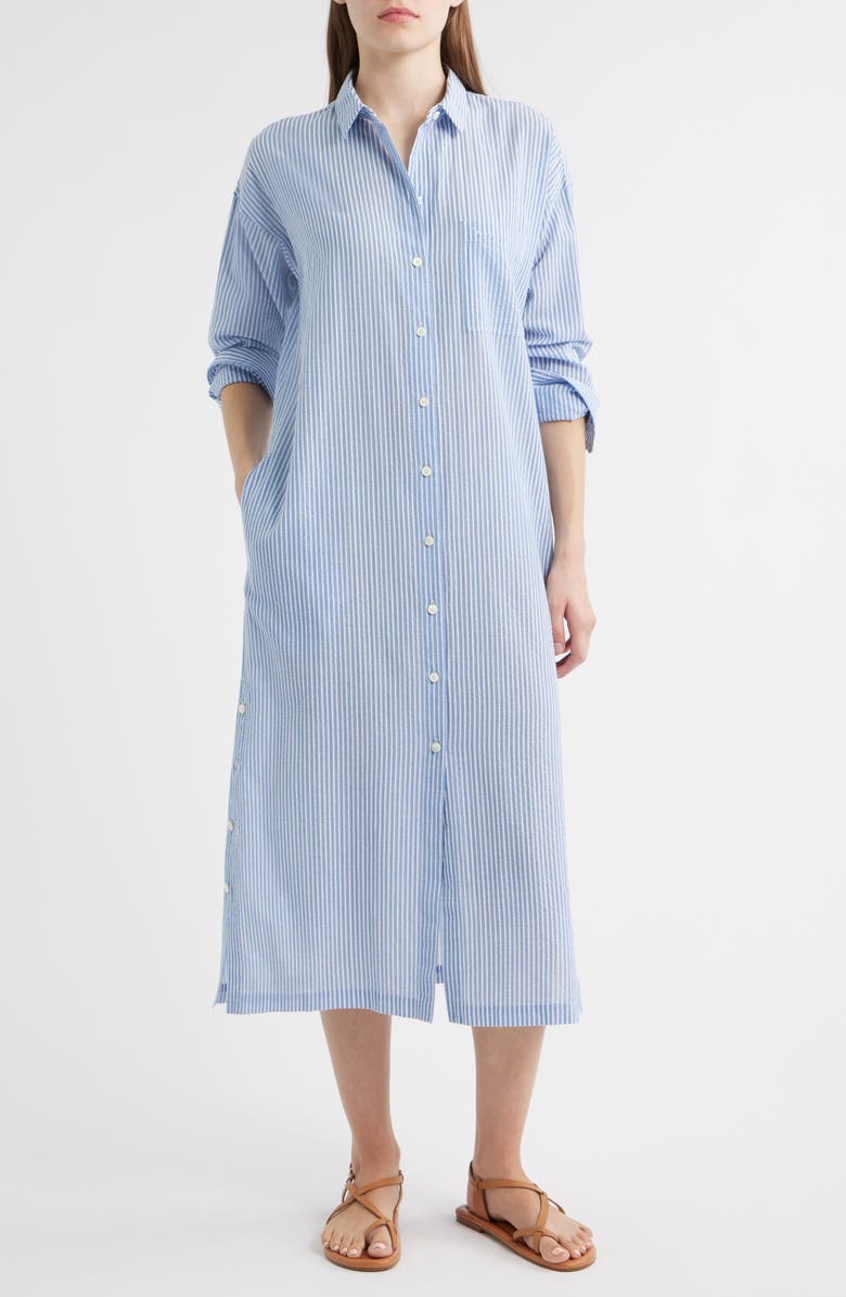 Alex Mill Kerry Stripe Long Sleeve Cotton Seersucker Midi Shirtdress, Main, color, 