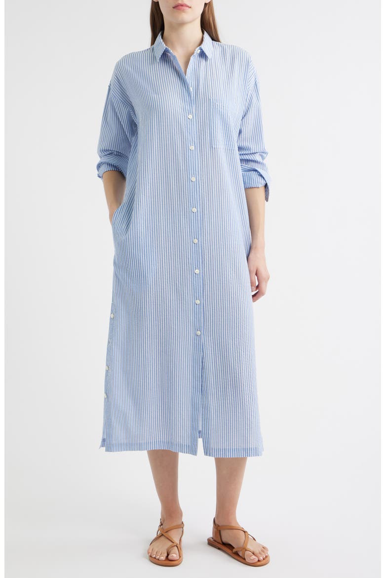 long sleeve seersucker dress Emma & Michelle Women's Seersucker Long Sleeve Ruffle Mini Dress, Large