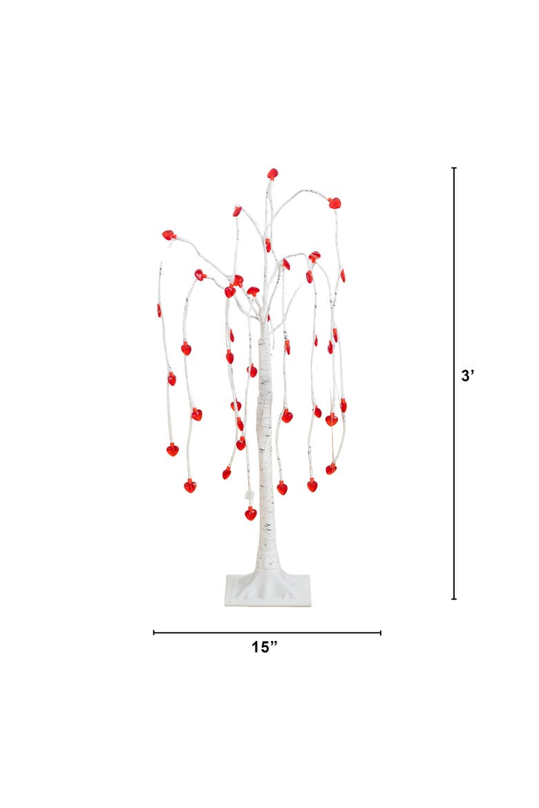 3-ft Pre-Lit Artificial Valentine's Day Willow Tree with 40 Heart Shaped LED Lights, Alternate, color, White