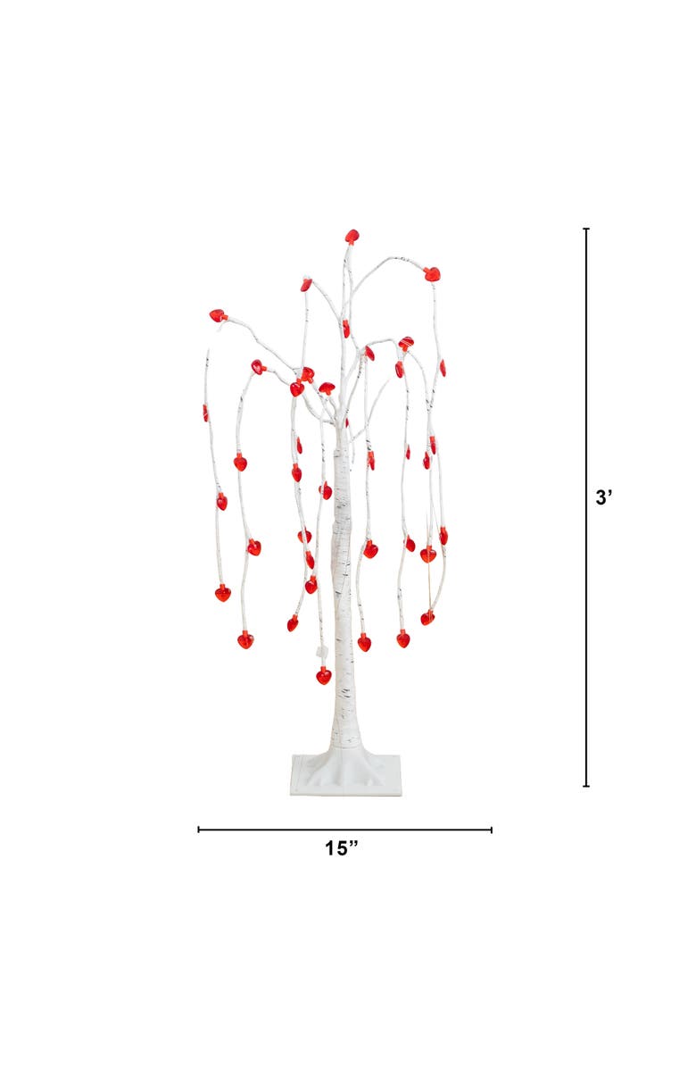 NEARLY NATURAL 3-ft Pre-Lit Artificial Valentine's Day Willow Tree with 40 Heart Shaped LED Lights, Alternate, color, White