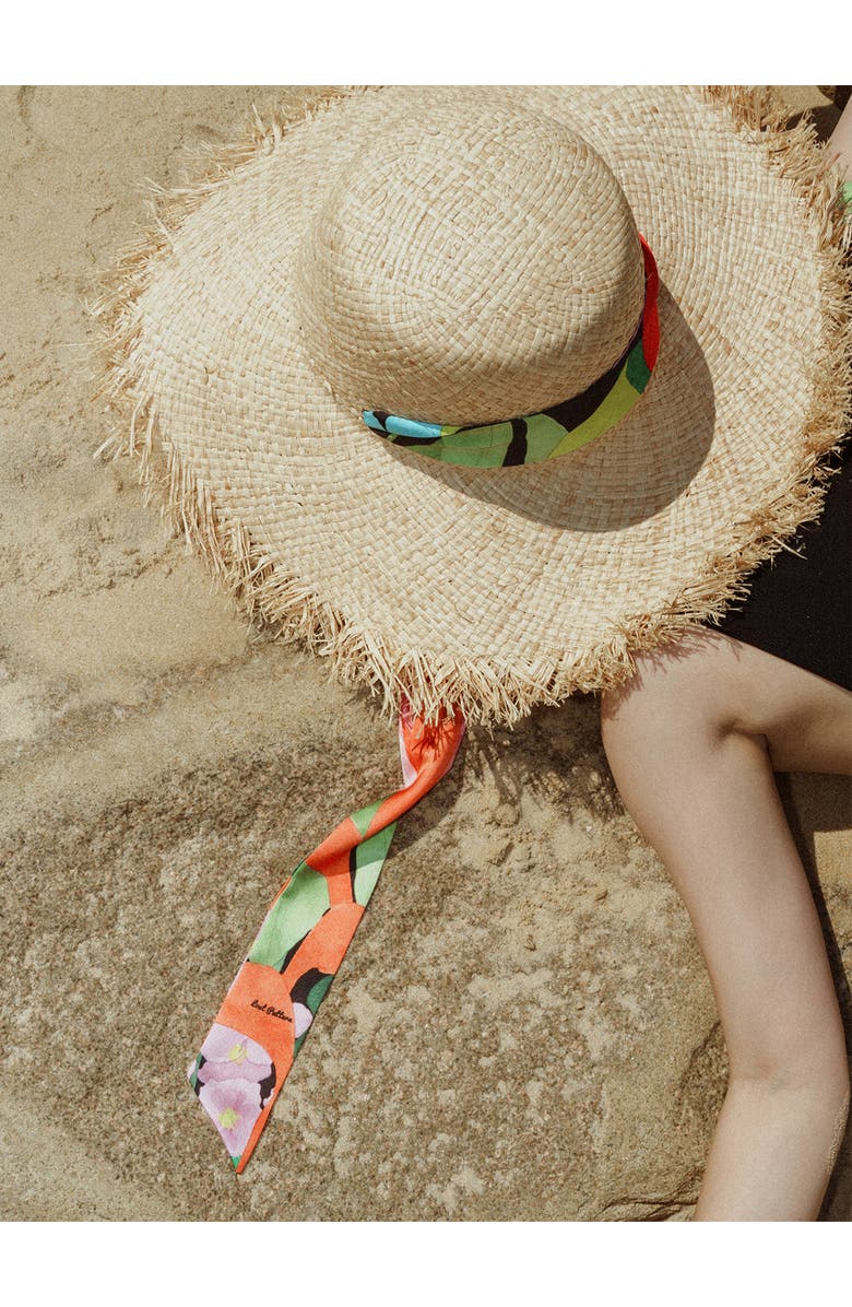 Lost Pattern "Cartagena" Straw Hat with Ribbon Tie, Alternate, color, Black And Orange