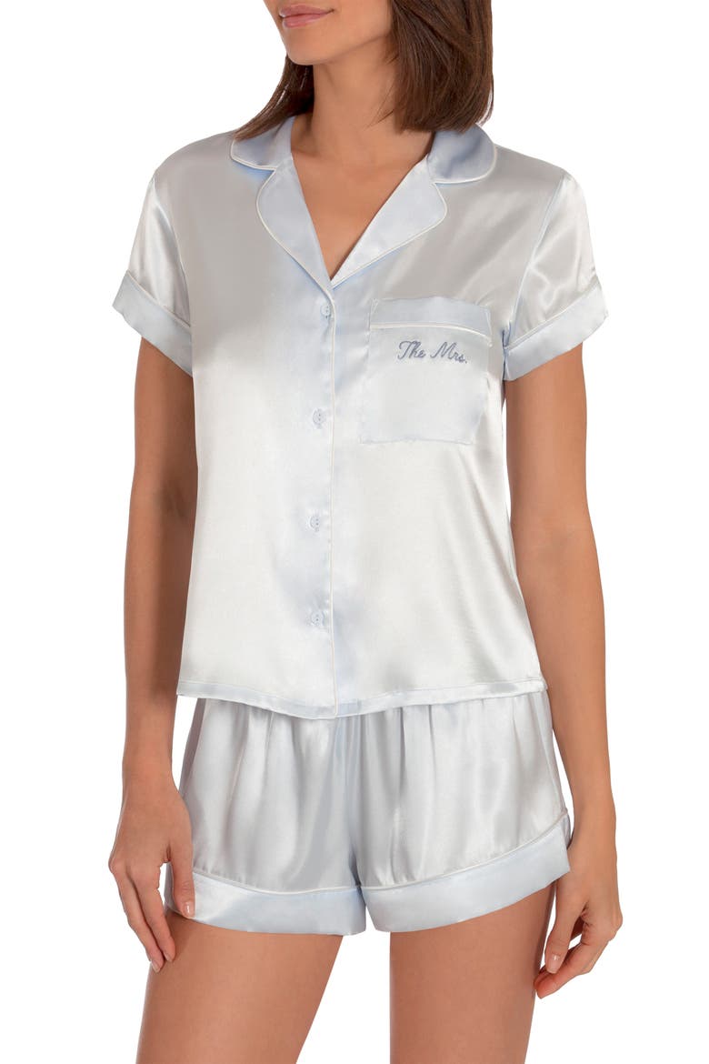 Bride/Bridesmaid/Mrs Satin Short Pajamas, Main, color, BLUE- THE MRS.