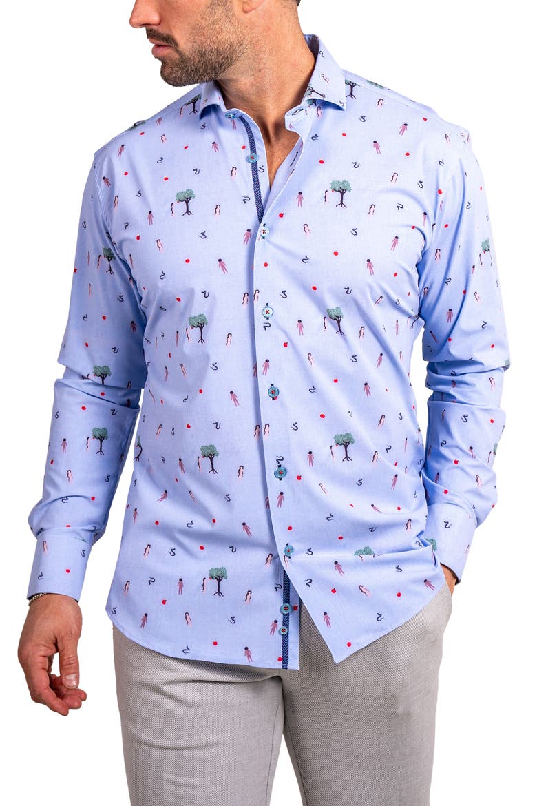 Einstein Stretch Ascension 0207 Eden Print Contemporary Fit Button-Up Shirt, Alternate, color, BLUE