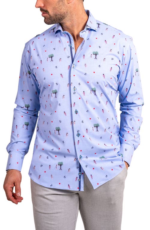 Maceoo Einstein Stretch Ascension 0207 Eden Print Contemporary Fit Button-up Shirt In Blue