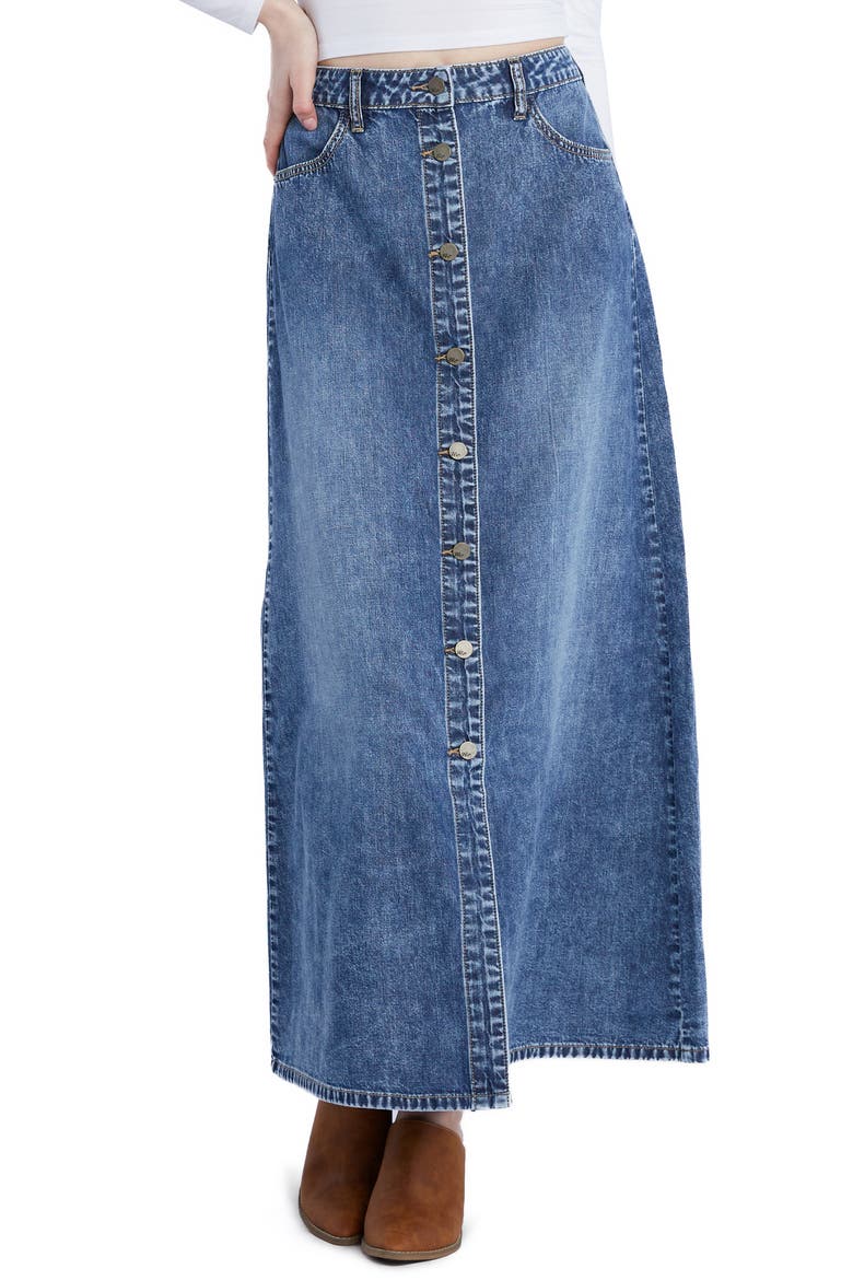 Denim Maxi Skirt, Main, color, PACIFIC BLUE