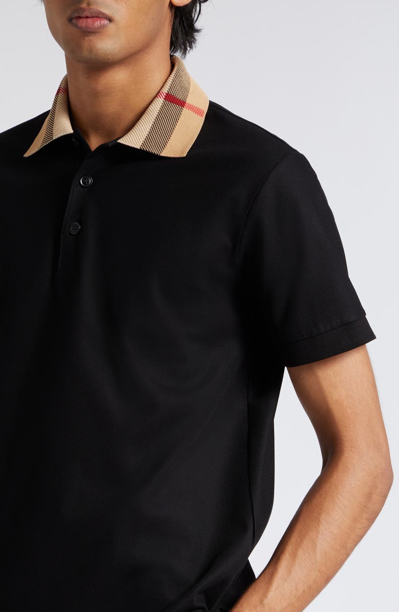Burberry Cody Check Collar Cotton Piqué Polo, Alternate, color, Black