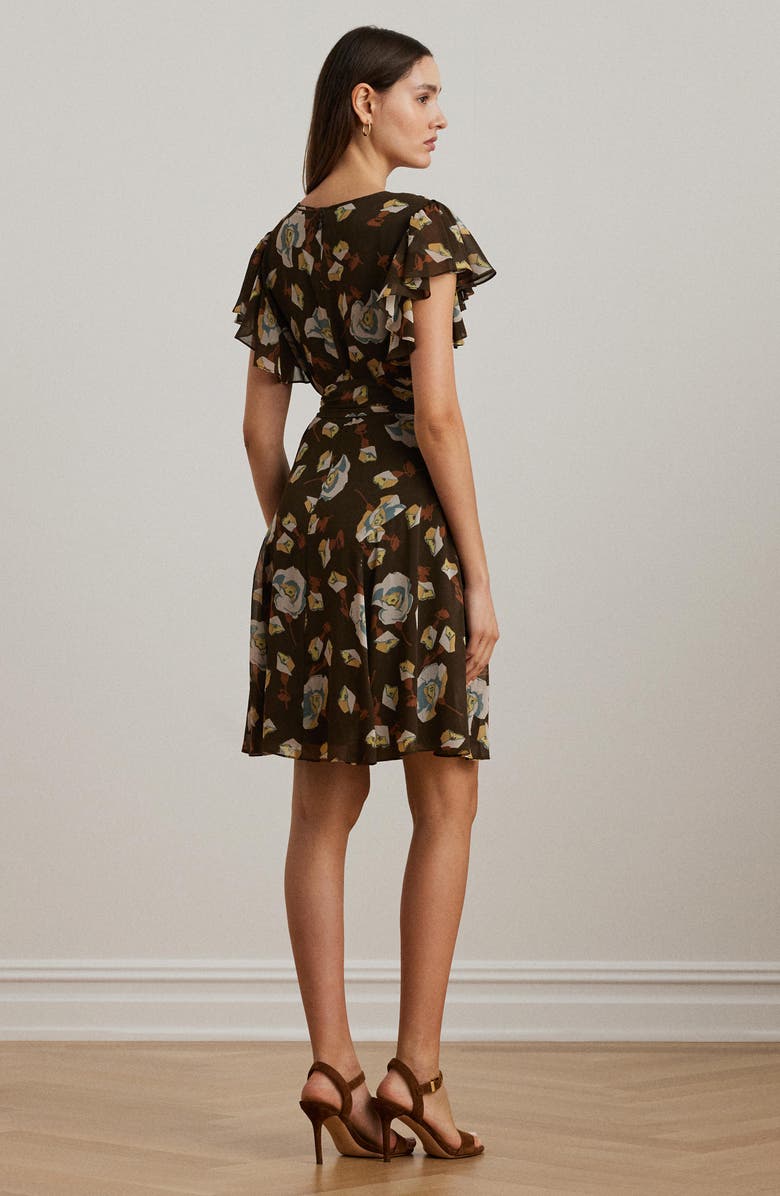 Polo Ralph Lauren Georgette Floral Print Short Sleeve Minidress, Alternate, color, Brown Multi