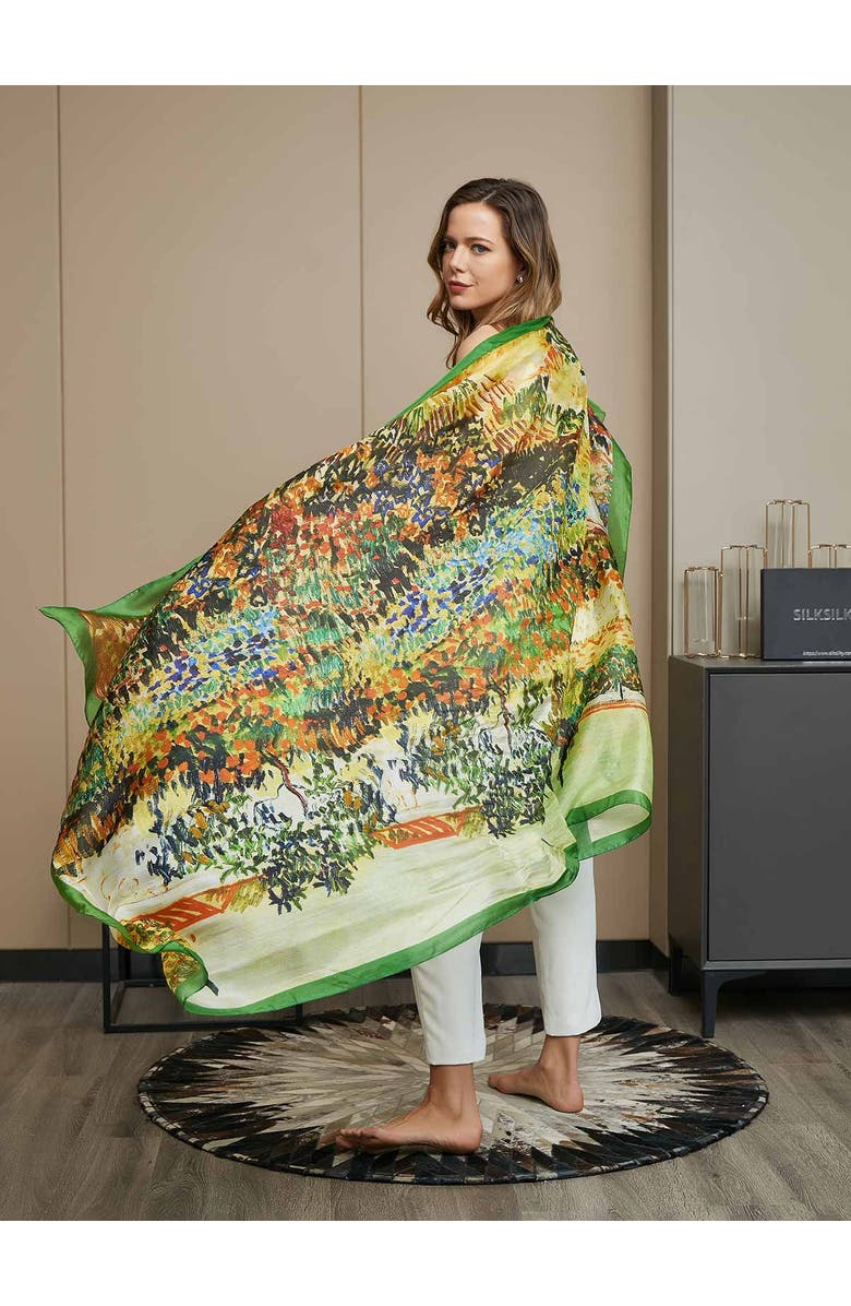 SILKSILKY Pure Silk Oil Painting Rectangle Scarf, Alternate, color, Multi