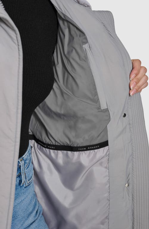 Andrew Marc Laken Faux Fur Trim Belted Puffer Coat In Gray
