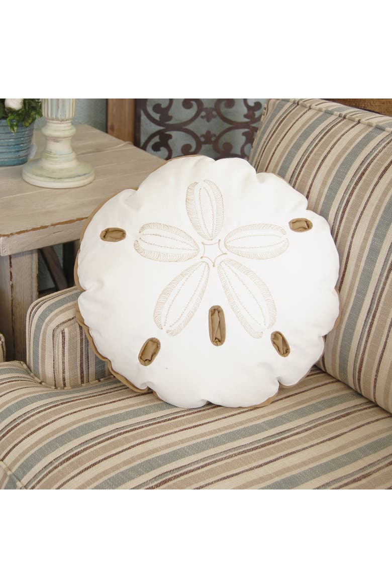 Sand Dollar Shaped Indoor/Outdoor Throw Pillow, Alternate, color, White