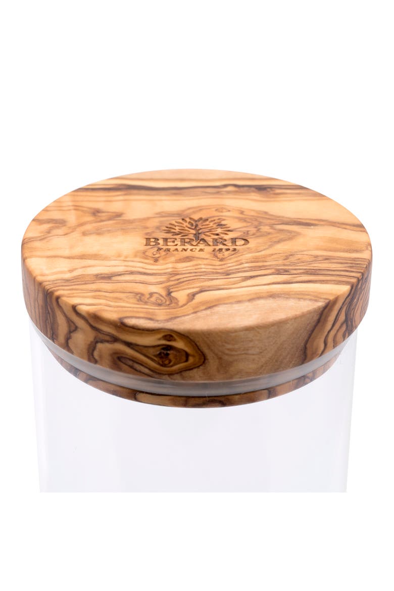 Glass Storage Jar With Olive Wood Lid, 50-ounce, Alternate, color, Brown